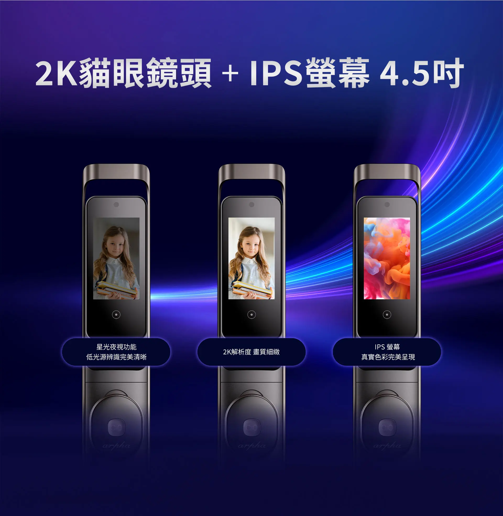 V1的外鏡頭為2K解析度，搭配星光夜視功能，在低光源下依舊清楚辨識。IPS螢幕精彩還原真實色彩