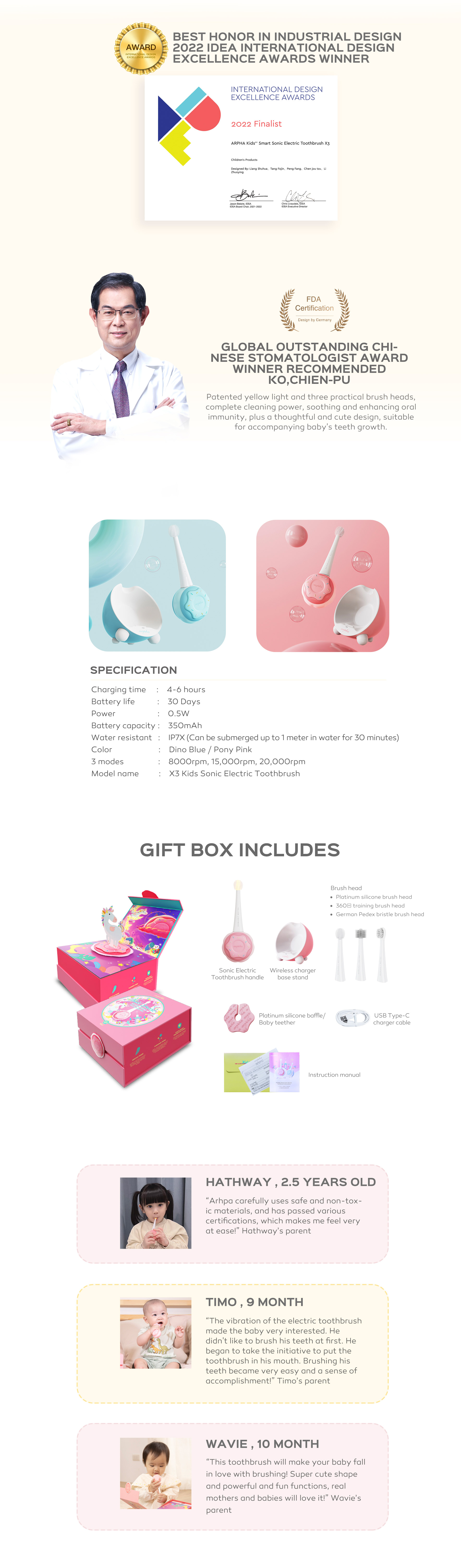 X3 Baby Yellow Light Electronic Toothbrush